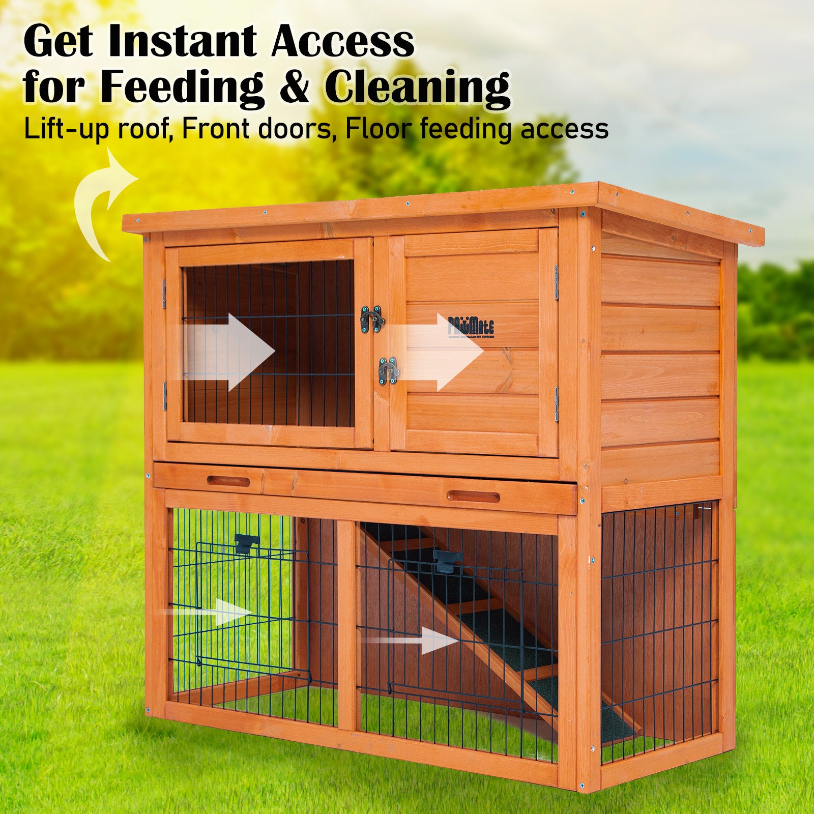yes4pets - Rabbit Hutch Chicken Coop 92 x 45 x 82cm 2 Storey Cage Run Aria - Pet Servo