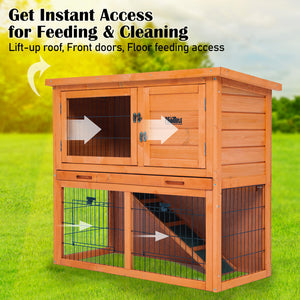 yes4pets - Rabbit Hutch Chicken Coop 92 x 45 x 82cm 2 Storey Cage Run Aria - Pet Servo