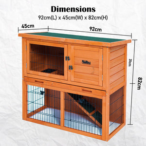 yes4pets - Rabbit Hutch Chicken Coop 92 x 45 x 82cm 2 Storey Cage Run Aria - Pet Servo