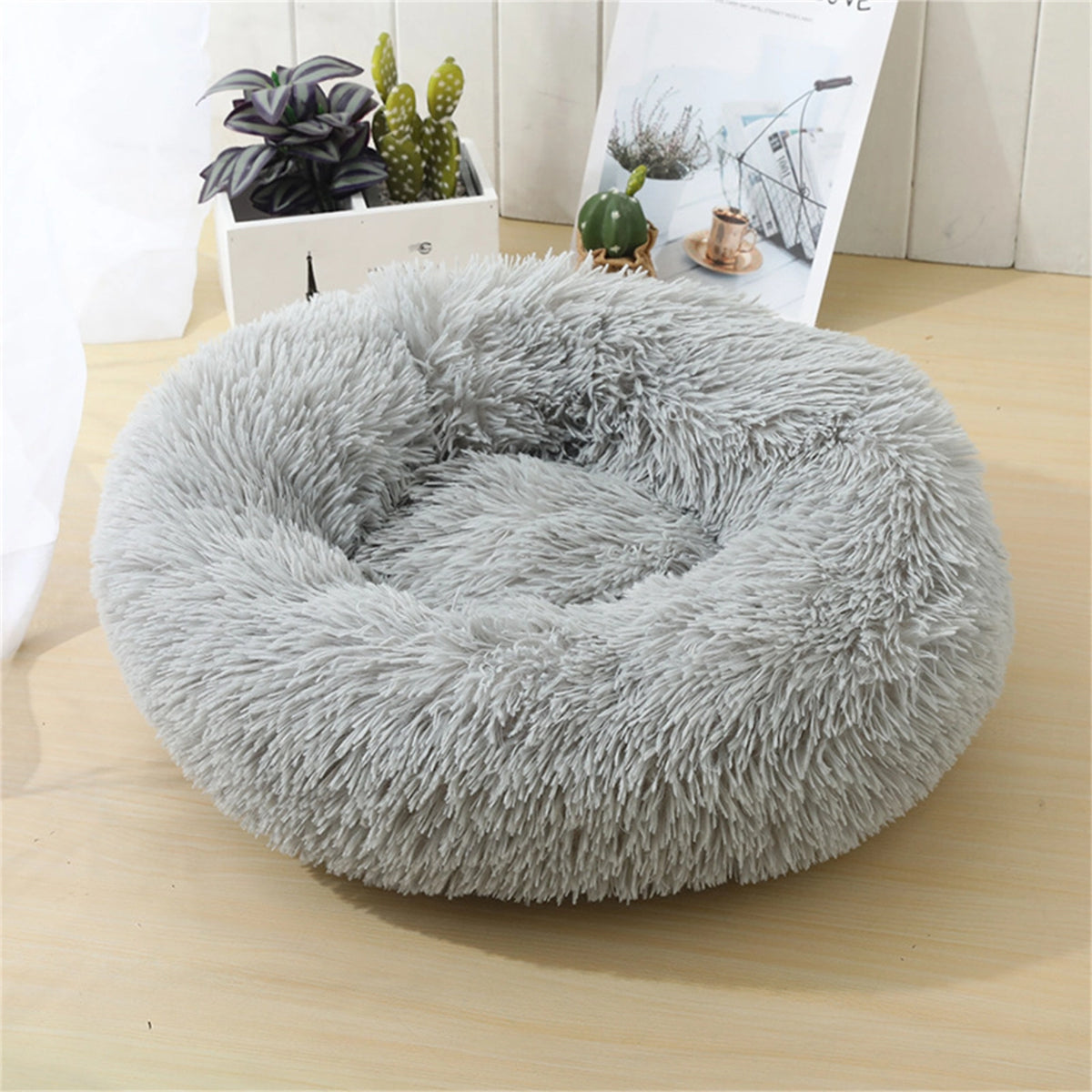 Pet Fantastic - Pet Dog Bed Bedding Warm Plush Round Comfortable Dog Nest Light Grey at Pet Servo