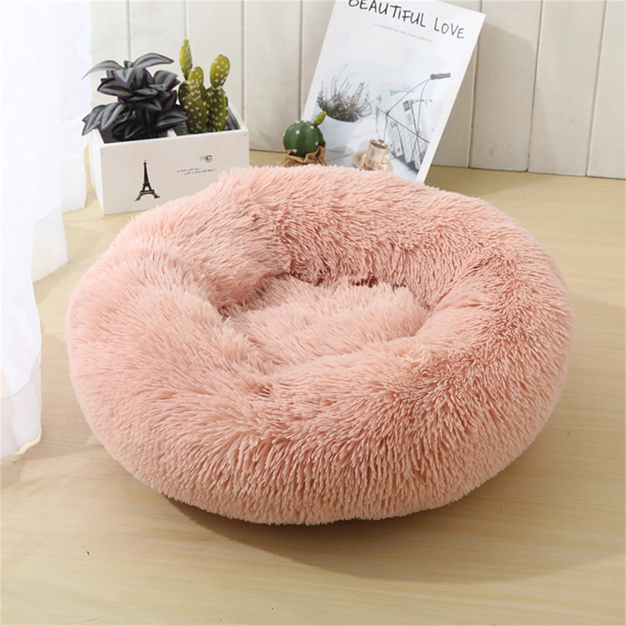 Pet Fantastic - Pet Dog Bedding Warm Plush Round Comfortable Nest Comfy Sleep kennel Pink at Pet Servo