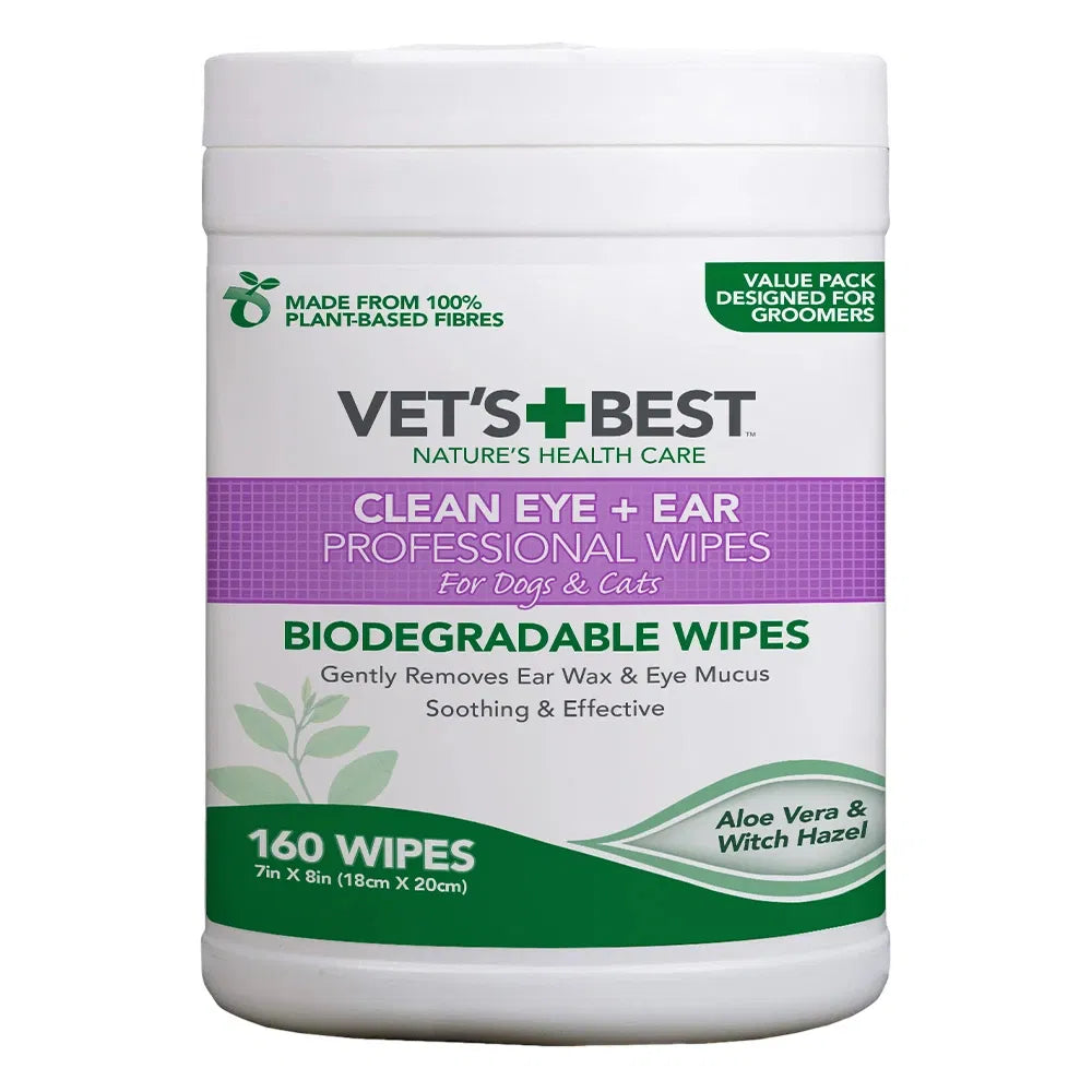 Vet's Best Clean Eye + Ear Professional Wipes container on a white background at Pey Servo