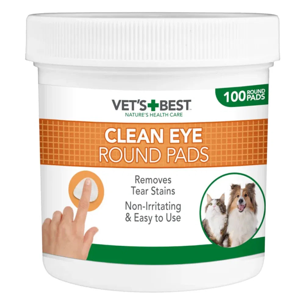 Vet's Best Clean Eye Round Pads container on a white background at Pet Servo
