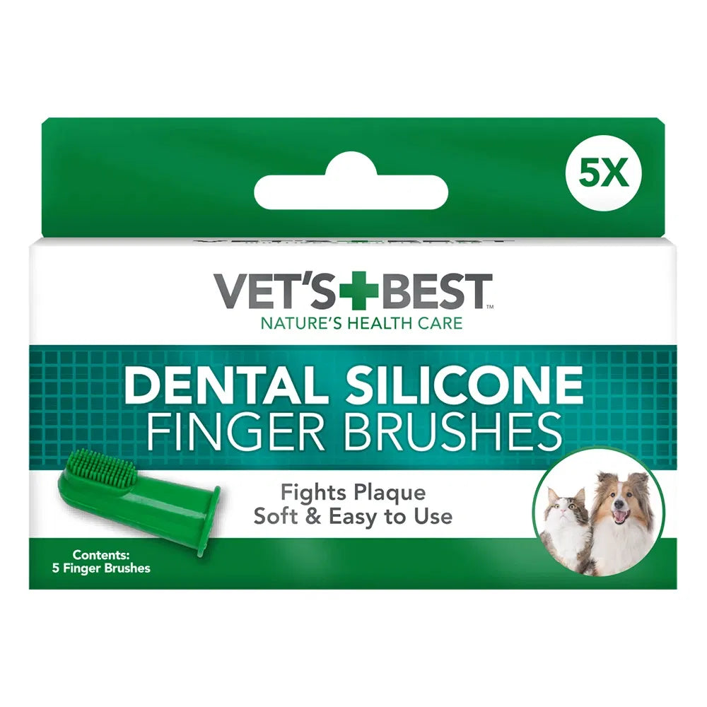 Packaging of Vet's Best Dental Silicone Finger Brushes on a white background at Pet Servo