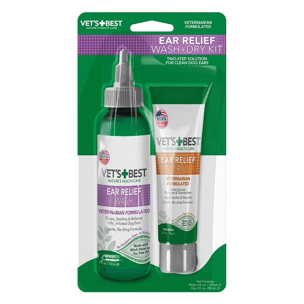 Vet's Best - Nature's Health Care Ear Relief Wash + Dry Kit for Dogs