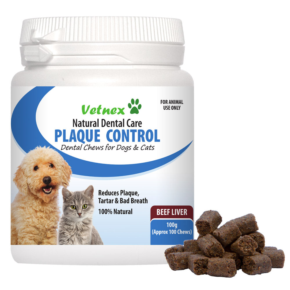Vetnex - Plaque Control Natural Dental Care Chews for Dogs & Cats Beef Liver