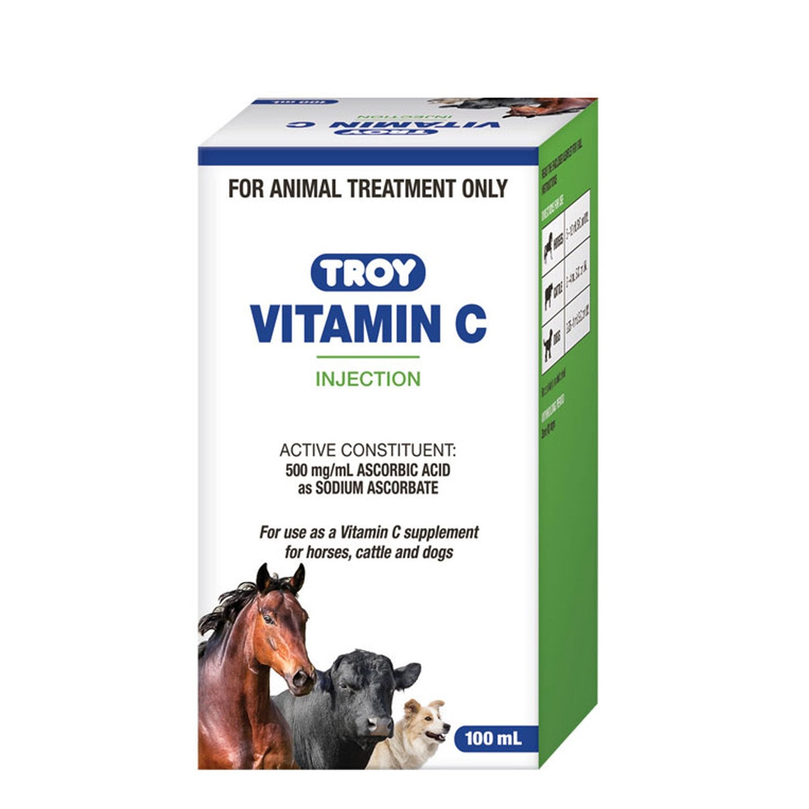 Box of Troy Vitamin C injection for animal treatment on a white background at Pet Servo