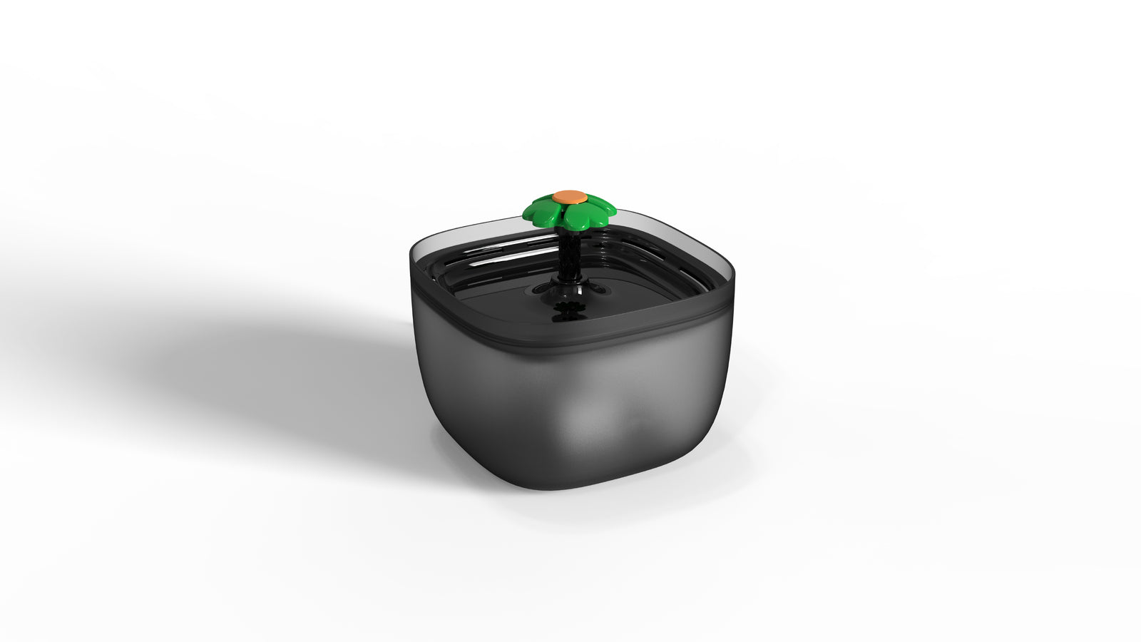 Black container with a lid featuring a small green plant on a white background at Pet Servo