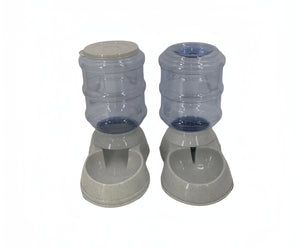 Two gray plastic bottles with caps on a white background at Pet Servo