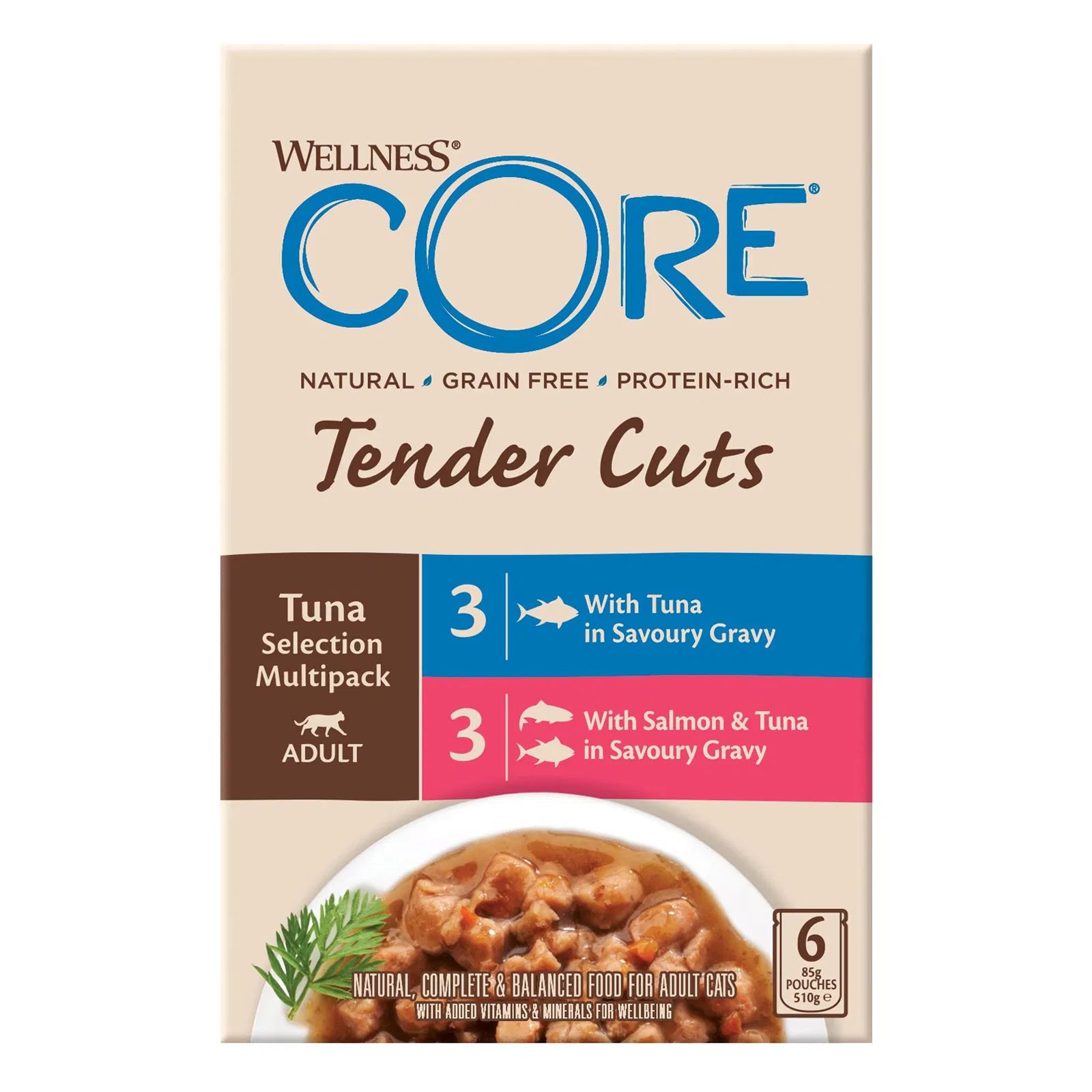 Wellness CORE Tender Cuts pet food package on a white background at Pet Servo