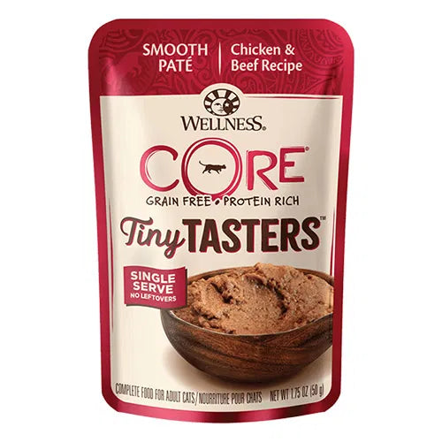 Wellness Core Tiny Tasters pet food package on a white background at Pet Servo