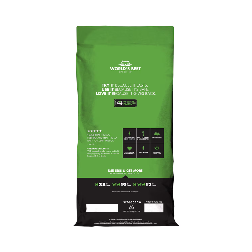 World's Best - Clumping Cat Litter Multiple Cat Unscented 3.63kg - Pet Servo