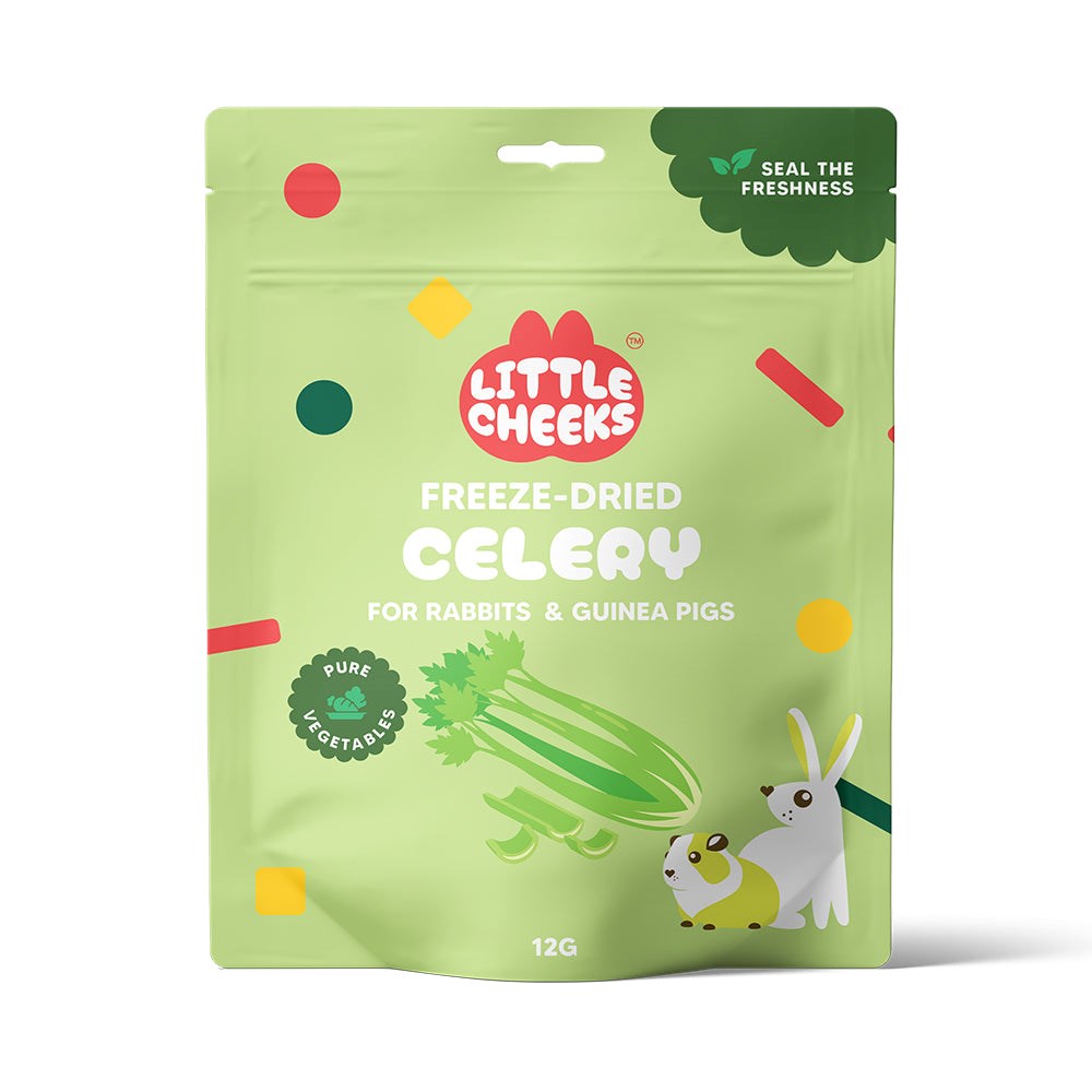 Green package of Little Cheeks freeze-dried celery for rabbits and guinea pigs on a white background at Petservo