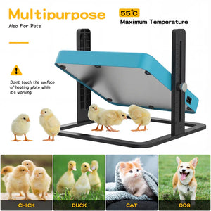 Heating pad for pets with temperature display and images of animals using it at Pet Servo