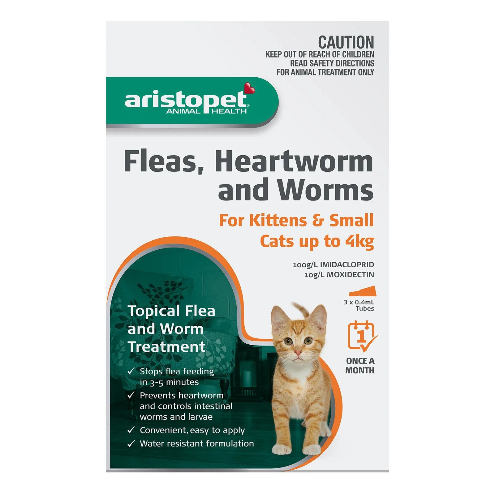 Aristopet cat treatment package for fleas, heartworm, and worms on a white background at Petservo.