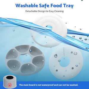 Washable safe food tray with detachable design for easy cleaning on a blue water background.