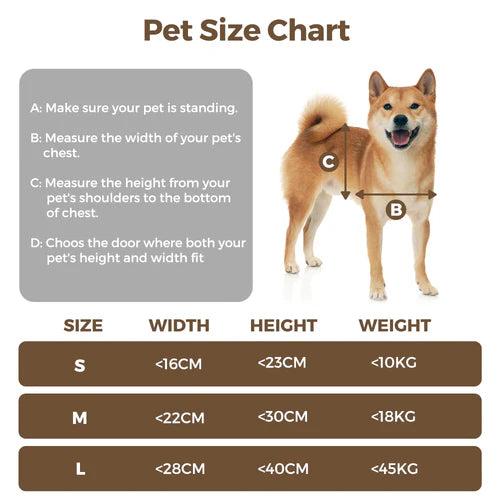 Pet size chart with a Shiba Inu dog illustration and measurement instructions at Pet Servo