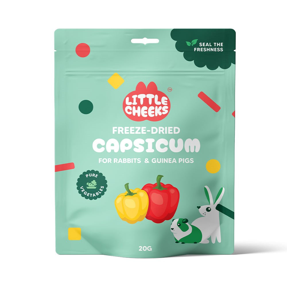 Green package of Little Cheeks freeze-dried capsicum for small animals on a white background at Petservo