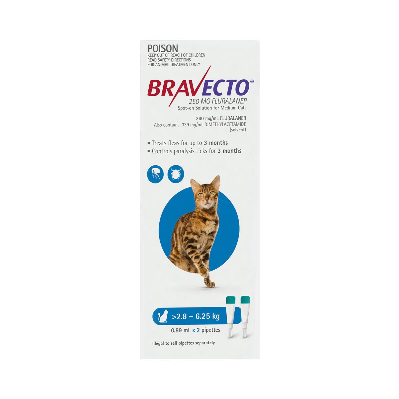 Buy Bravecto Spot On For Medium Cats (2.8 - 6.25 kg) Blue at Petservo