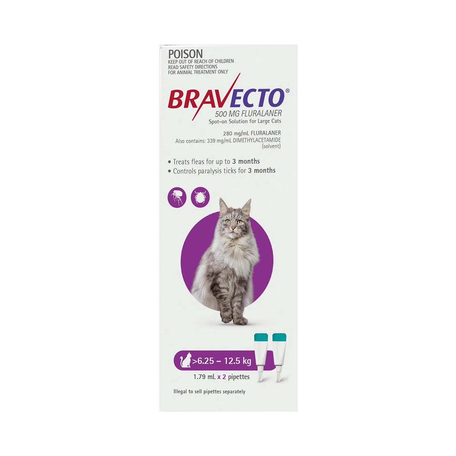 Buy Bravecto Spot On For Large Cats (6.25-12.5 kg) Purple at Petservo