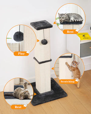 Cat scratching post with multiple functions on a wooden floor at Pet Servo