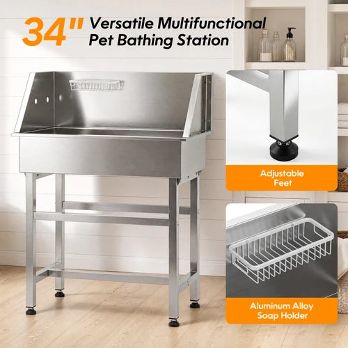 Versatile multifunctional pet bathing station with adjustable feet and aluminum alloy soap holder at Pet Servo