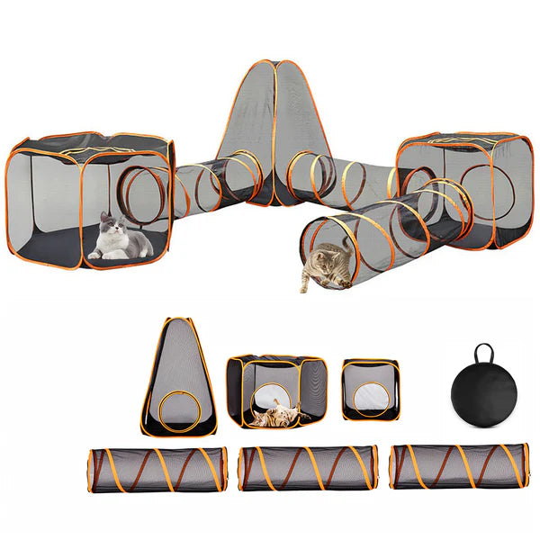 Advwin - 6-in-1 Outdoor Cat Enclosure with Playhouse & Tents