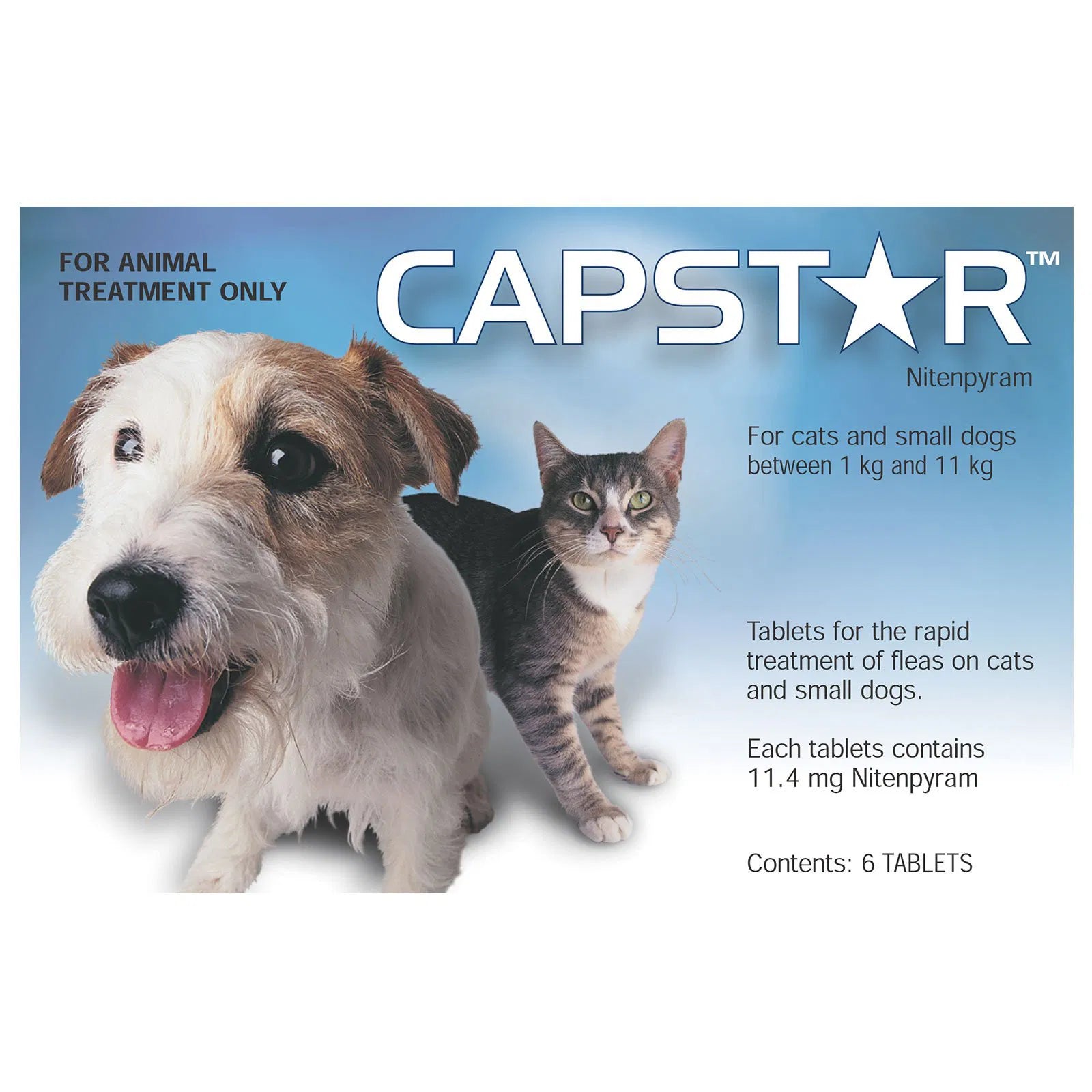 CAPSTAR packaging 6 tablets with a dog and cat on a blue background at Pet Servo