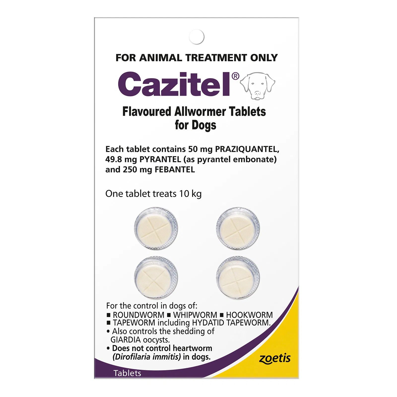 Cazitel Flavoured All wormer Tablets for Dogs packaging on a white background at Pet Servo