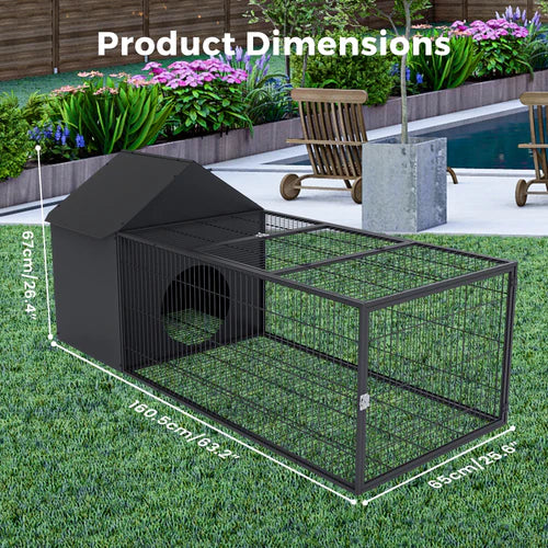 Pet cage with dimensions displayed outdoors on grass at Pet Servo