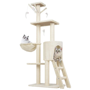 Cat tree with multiple levels and a hammock on a white background at Pet Servo
