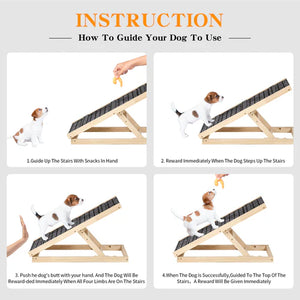 Step-by-step guide on how to use a dog ramp with images and text instructions at Pet Servo