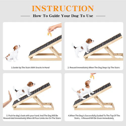 Step-by-step guide on how to use a dog ramp with images and text instructions at Pet Servo