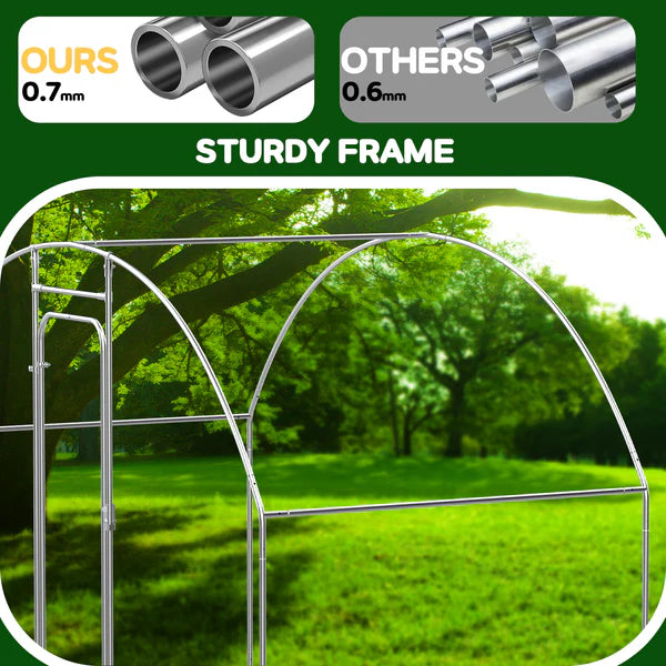 Metal frame with a green background and comparison of metal thickness.
