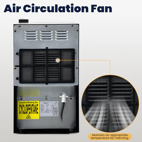 Air circulation fan with detailed view and text on a white background at Pet Servo