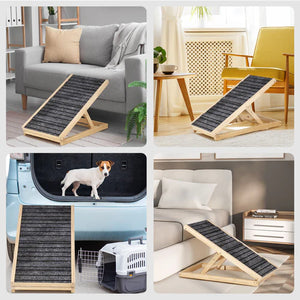 Collage of a pet ramp in various settings including a living room and car at Pet Servo