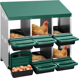 Chicken coop with multiple compartments and chickens inside