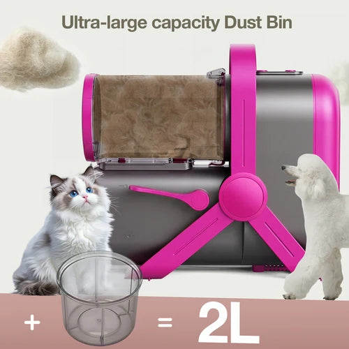 Pet waste collection system with a pink and gray design, featuring a cat and dog, and indicating an ultra-large capacity of 2L at Pet Servo