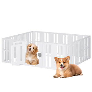 Two dogs in front of a white pet playpen on a white background at Pet Servo