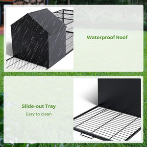 Pet pen with waterproof roof and slide-out tray on grass 