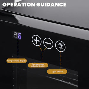 Control panel of a device with temperature display, adjuster button, and light switch labeled 'Operation Guidance' at Pet Servo