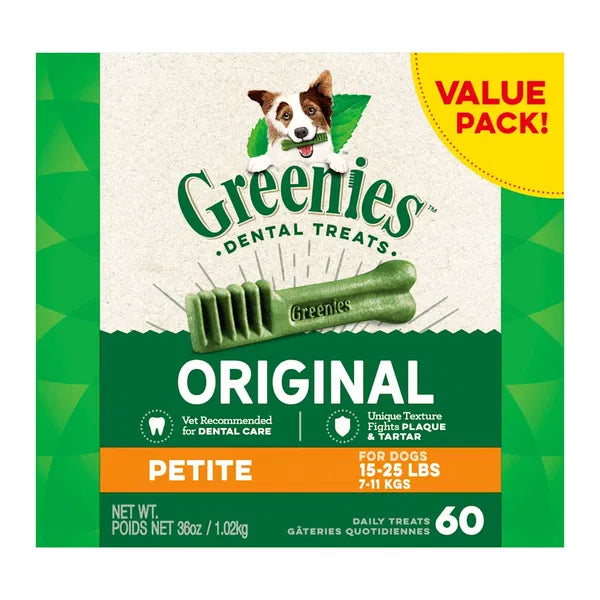 Greenies dental treats 1kg packaging for dogs with a dog illustration on a white background at Pet Servo