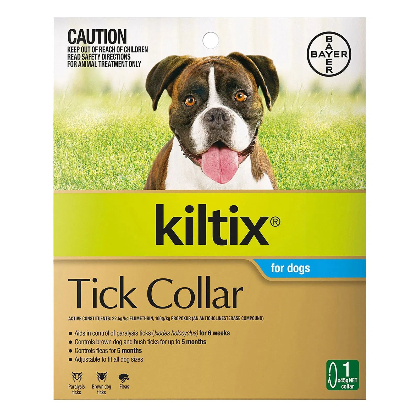 Kiltix tick collar packaging for dogs with a dog on the label at Pet Servo