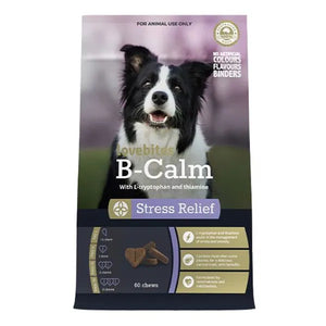 Dog food package for stress relief with a border collie on the label at Pet Servo
