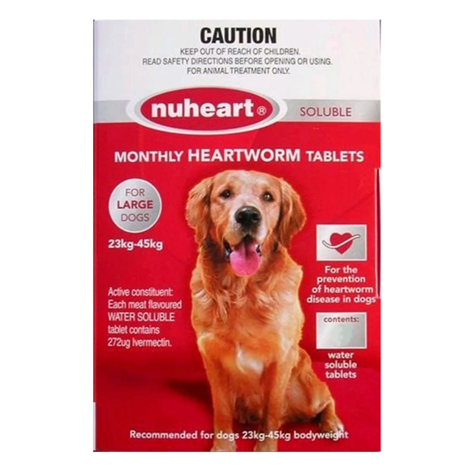 nuheart monthly heartworm tablets packaging for large dogs (Red) on a white background at pet Servo
