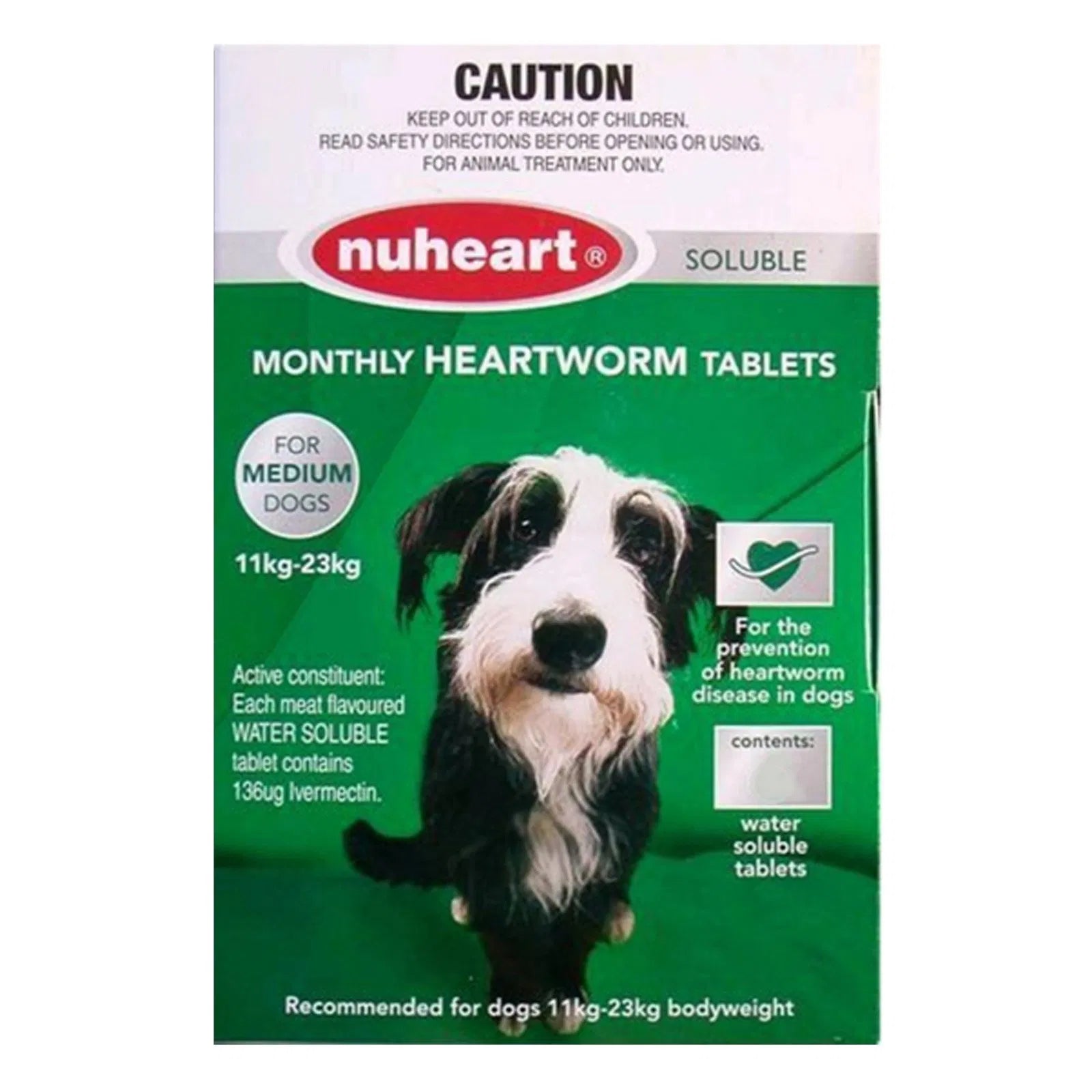 nuheart monthly heartworm tablets packaging for medium dogs on a white background at pet Servo