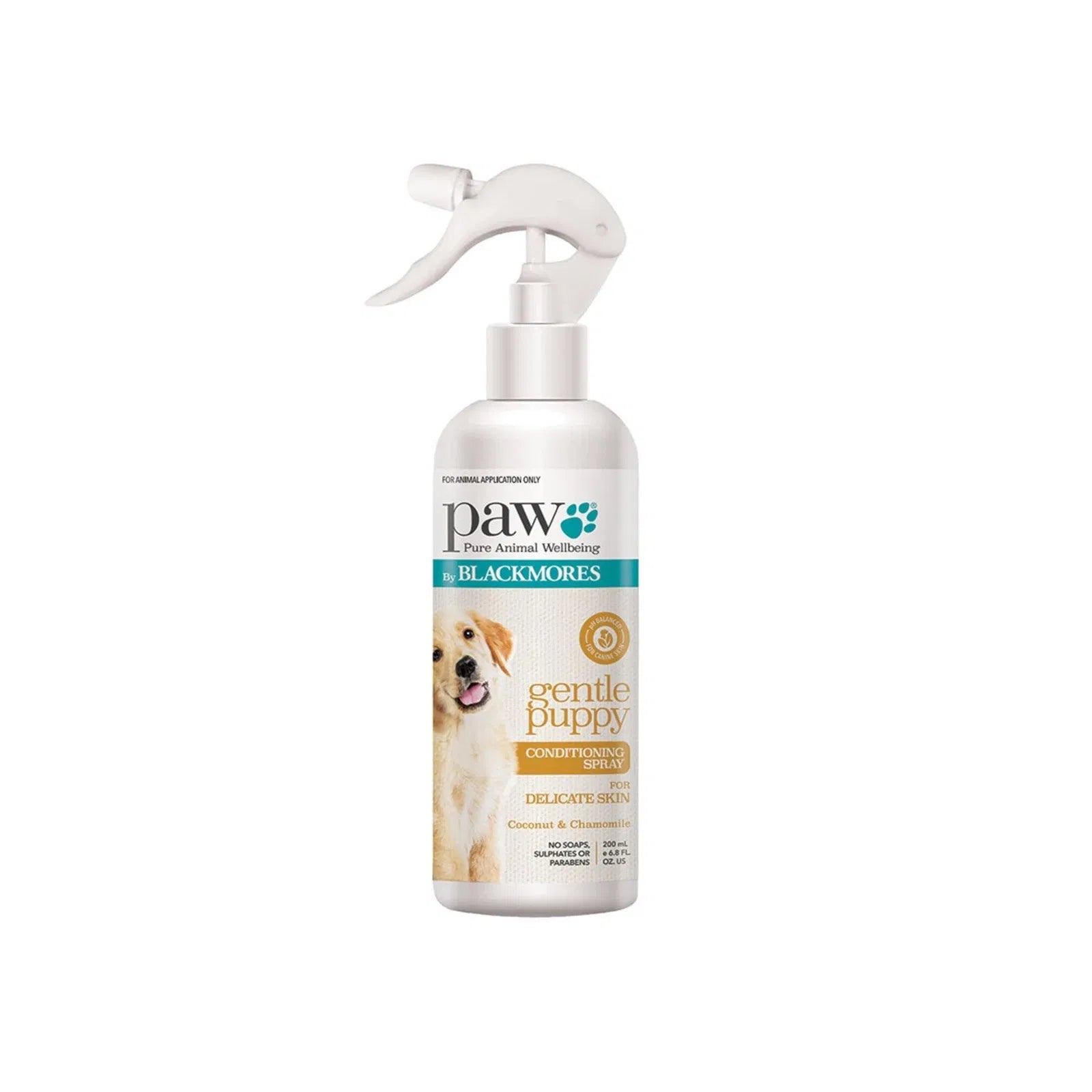 Bottle of paw gentle puppy conditioner spray on a white background at Pet Servo