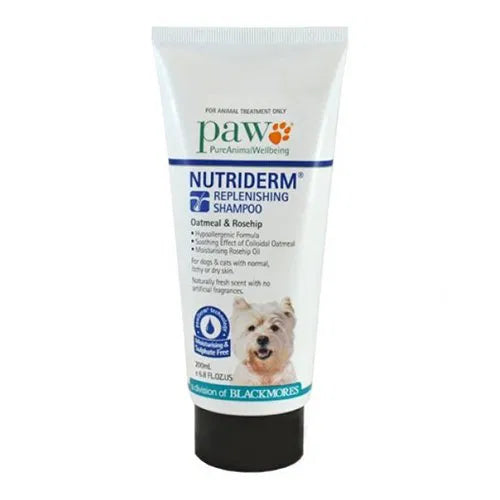 Tube of Nutriderm Replenishing Shampoo for dogs on a white background at Pet Servo