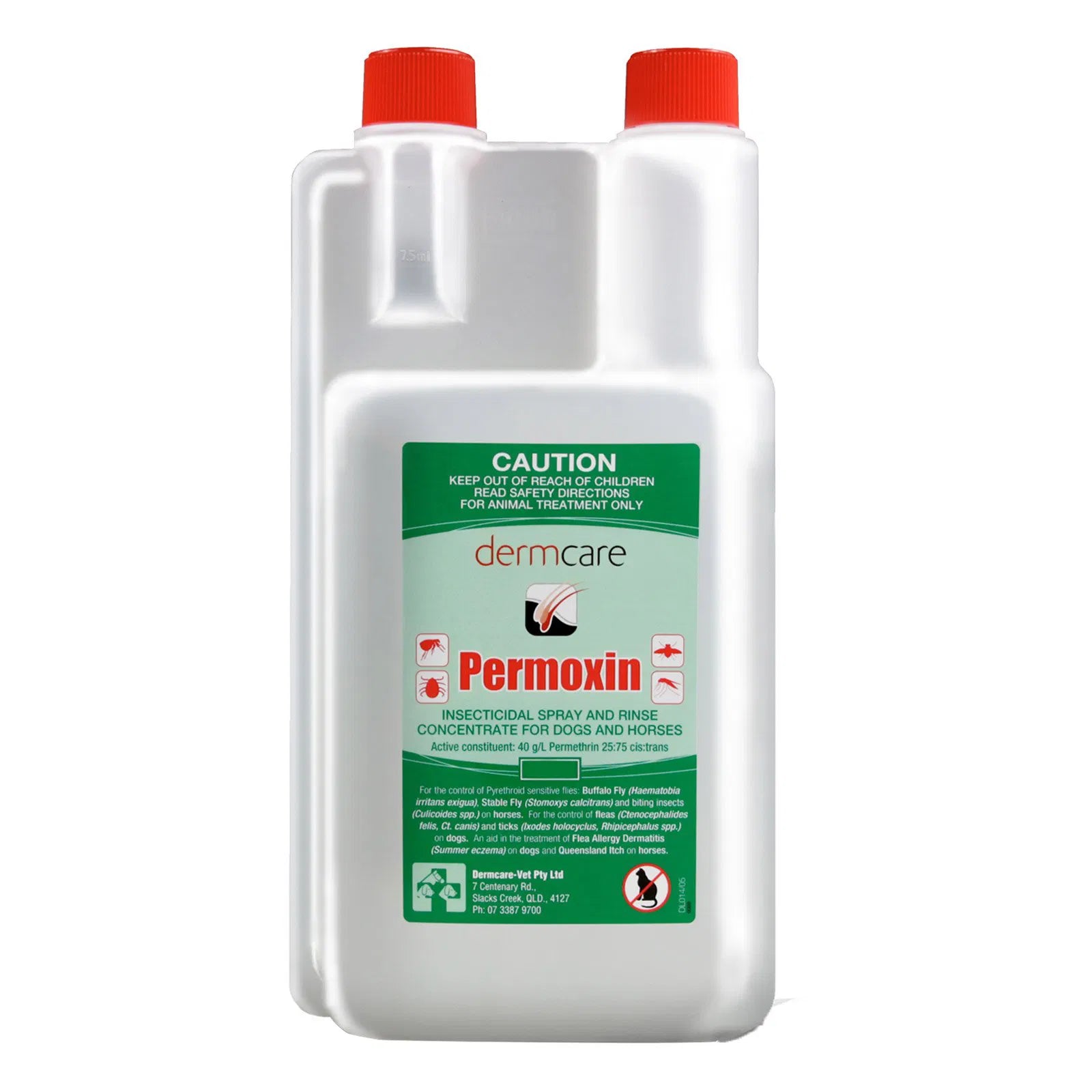 Two bottles of Permoxin with red caps on a white background at Pet Servo