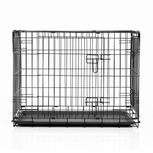 Black metal dog crate on a white background at Pet Servo